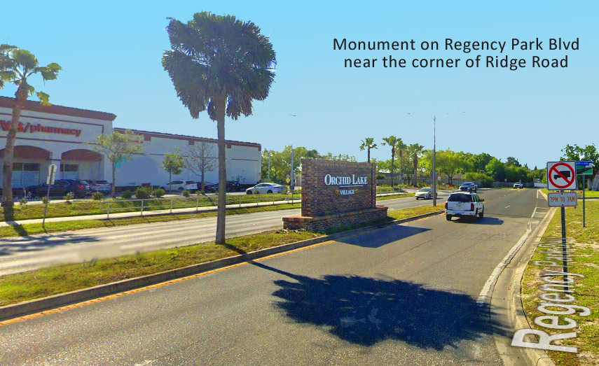 Monument on Regency Park Blvd near the corner of Ridge Road